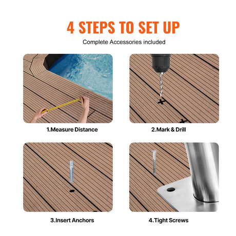 Pool Handrail 54 x 36 inch Stainless Steel with Base Plate for Spas