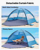 Beach Tent Sun Shelter for 4 Person, UPF 50+ Protection, Portable Sun Shade Canopy with Carrying Bag & Sand Pockets, Lightweight and Easy Setup Beach Umbrella for Camping Fishing Outdoor Picnic