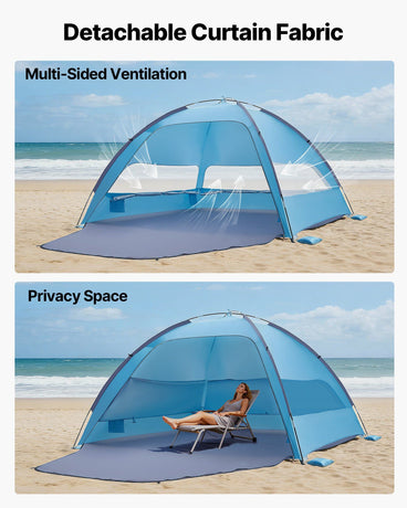 Beach Tent Sun Shelter for 6 Person, UPF 50+ Protection, Portable Sun Shade Canopy with Carrying Bag & Sand Pockets, Lightweight and Easy Setup Beach Umbrella for Camping Fishing Outdoor Picnic