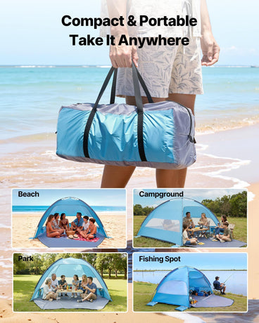 Beach Tent Sun Shelter for 6 Person, UPF 50+ Protection, Portable Sun Shade Canopy with Carrying Bag & Sand Pockets, Lightweight and Easy Setup Beach Umbrella for Camping Fishing Outdoor Picnic