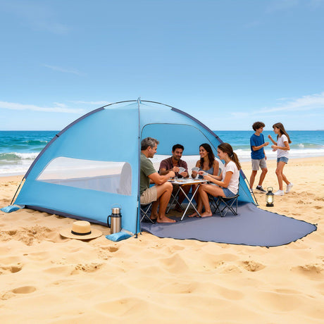 Beach Tent Sun Shelter for 6 Person, UPF 50+ Protection, Portable Sun Shade Canopy with Carrying Bag & Sand Pockets, Lightweight and Easy Setup Beach Umbrella for Camping Fishing Outdoor Picnic