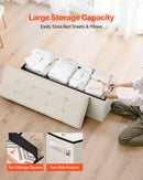 VEVOR Foldable Storage Ottoman Bench, End of Bed Bench with Side Bags, Folding Upholstered Storage Chest Supports 660 lbs, Linen Bed Ottoman with Large Space for Living Room, Bedroom, Entryway, Beige