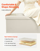 VEVOR Foldable Storage Ottoman Bench, End of Bed Bench with Side Bags, Folding Upholstered Storage Chest Supports 660 lbs, Linen Bed Ottoman with Large Space for Living Room, Bedroom, Entryway, Beige