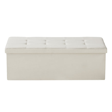VEVOR Foldable Storage Ottoman Bench, End of Bed Bench with Side Bags, Folding Upholstered Storage Chest Supports 660 lbs, Linen Bed Ottoman with Large Space for Living Room, Bedroom, Entryway, Beige