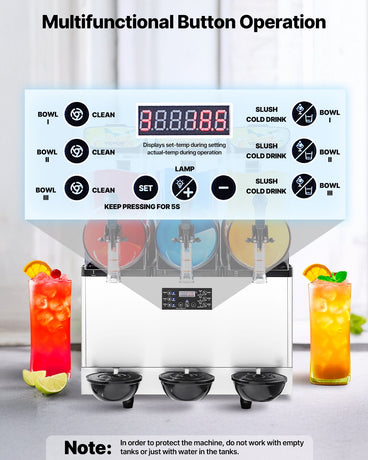 Commercial Frozen Drink Maker, 15Lx3 Triple Tank Slushy Machine, 180 Cups Stainless Steel Margarita Smoothie Frozen Drink Machine, Slushie Maker for Home Party Restaurants Cafe Bars
