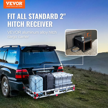 VEVOR 49.4 x 22.4 x 7.1 in Hitch Cargo Carrier, 500lb Capacity Trailer Hitch Mount Aluminum Cargo Basket, Luggage Carrier Rack Fits 2