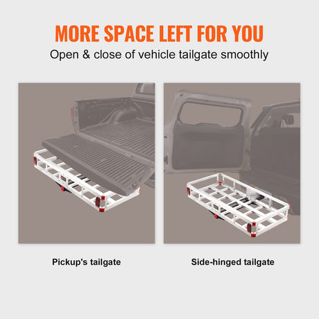 VEVOR 49.4 x 22.4 x 7.1 in Hitch Cargo Carrier, 500lb Capacity Trailer Hitch Mount Aluminum Cargo Basket, Luggage Carrier Rack Fits 2