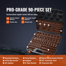 3/8" Drive Impact Socket Set, 90 Piece Socket Set SAE 1/4"-3/4" and Metric 6-19mm, 6 Point Cr-Mo Alloy Steel for Auto Repair, Includes Extension Bars Universal Joint Adapter Lock Storage Case