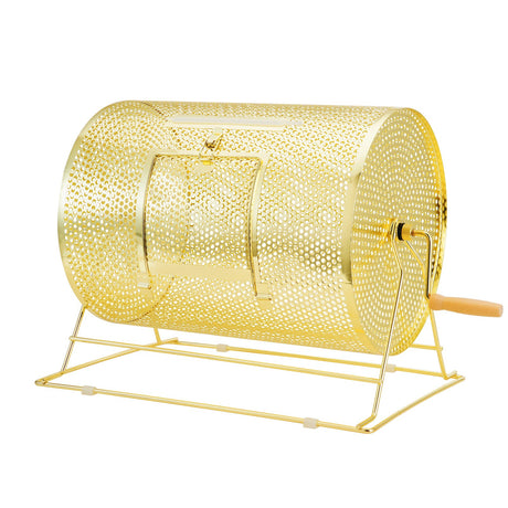 VEVOR Raffle Drum, 16.1 x Ø12 inch Brass Plated Raffle Ticket Spinning Cage, Holds 5000 Tickets or 200 Ping Pong Balls, Metal Lottery Spinning Drawing with Wooden Turning Handle, for Bingo Ballot Part