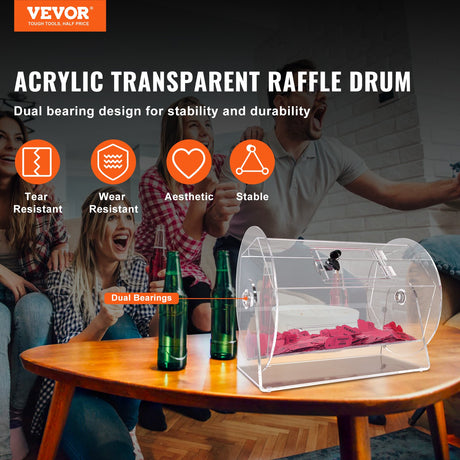 VEVOR Acrylic Raffle Drum, Holds 5000 Tickets or 200 Raffle Balls, Professional Raffle Ticket Spinning Cage with 2 Keys, Transparent Lottery Spinning Drawing, Raffle Ticket Box for Lottery Games Bingo