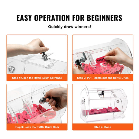 VEVOR Acrylic Raffle Drum, Holds 5000 Tickets or 200 Raffle Balls, Professional Raffle Ticket Spinning Cage with 2 Keys, Transparent Lottery Spinning Drawing, Raffle Ticket Box for Lottery Games Bingo