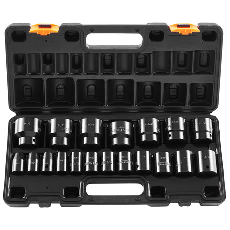 Impact Socket Set 1/2 Inches 19 Piece Impact Sockets, Standard Socket Assortment, 1/2 Inches Drive Socket Set Impact Standard SAE (3/8 Inches to 1-1/2 Inches) 6-point Hex Sockets
