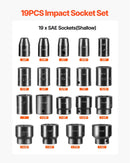Impact Socket Set 1/2 Inches 19 Piece Impact Sockets, Standard Socket Assortment, 1/2 Inches Drive Socket Set Impact Standard SAE (3/8 Inches to 1-1/2 Inches) 6-point Hex Sockets