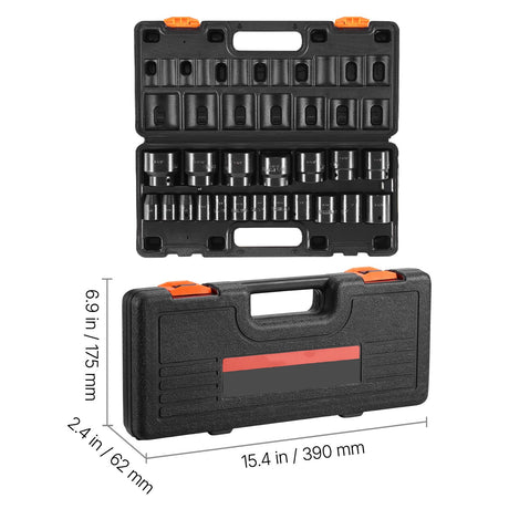 Impact Socket Set 1/2 Inches 19 Piece Impact Sockets, Standard Socket Assortment, 1/2 Inches Drive Socket Set Impact Standard SAE (3/8 Inches to 1-1/2 Inches) 6-point Hex Sockets