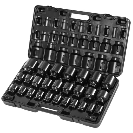 Impact Socket Set 3/4 Inches 29 Piece Impact Sockets, 6-Point Sockets, Rugged Construction, CR-M0, 3/4 Inches Drive Socket Set Impact SAE 3/4 inch - 2-1/2 inch, with a Storage Cage