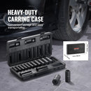 3/8" Drive Impact Socket Set, 15 Piece Deep Socket Set Metric 8-22mm, 6 Point Cr-Mo Alloy Steel for Auto Repair, Easy-to-Read Size Markings, Rugged Construction, Includes Storage Case