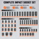 Impact Sockets Set 59pcs 6-Point 3/8" & 1/2" Drive Bit Ratchet Tool Kit