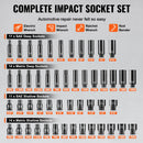 1/4" Drive Impact Socket Set, 55 Piece Deep & Shallow Socket Set SAE 5/32"-9/16" and Metric 4-15mm, 6 Point CR-V Alloy Steel for Auto Repair, Easy-to-Read Size Markings, Storage Case