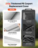Carport Replacement Canopy, 6 x 3 m Potable Garage Tent Top Tarp, UV-Resistant & Waterproof Car Shelter Tarp, Heavy Duty Car Port Cover with Ball Buggees, Grey, Frame Not Included