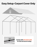 Carport Replacement Canopy, 6 x 3 m Potable Garage Tent Top Tarp, UV-Resistant & Waterproof Car Shelter Tarp, Heavy Duty Car Port Cover with Ball Buggees, Grey, Frame Not Included