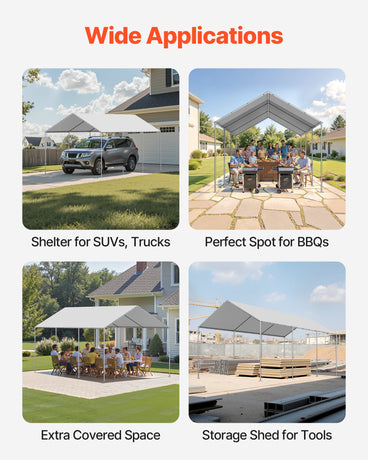 Carport Replacement Canopy, 6 x 3 m Potable Garage Tent Top Tarp, UV-Resistant & Waterproof Car Shelter Tarp, Heavy Duty Car Port Cover with Ball Buggees, Grey, Frame Not Included