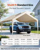 Carport Replacement Canopy, 6 x 3.6 m Potable Garage Tent Top Tarp, UV-Resistant & Waterproof Car Shelter Tarp, Heavy Duty Car Port Cover with Ball Buggees, Beige, Frame Not Included