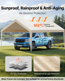 Carport Replacement Canopy, 6 x 3.6 m Potable Garage Tent Top Tarp, UV-Resistant & Waterproof Car Shelter Tarp, Heavy Duty Car Port Cover with Ball Buggees, Beige, Frame Not Included