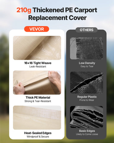Carport Replacement Canopy, 6 x 3.6 m Potable Garage Tent Top Tarp, UV-Resistant & Waterproof Car Shelter Tarp, Heavy Duty Car Port Cover with Ball Buggees, Beige, Frame Not Included