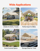 Carport Replacement Canopy, 6 x 3.6 m Potable Garage Tent Top Tarp, UV-Resistant & Waterproof Car Shelter Tarp, Heavy Duty Car Port Cover with Ball Buggees, Beige, Frame Not Included