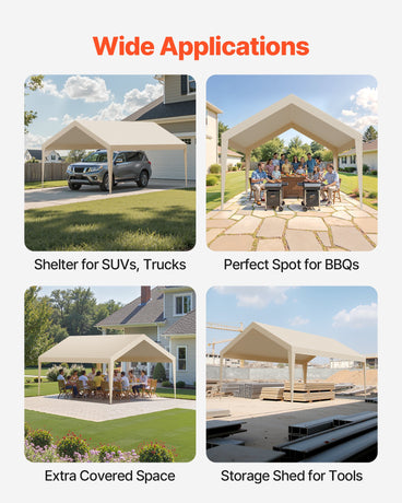 Carport Replacement Canopy, 6 x 3.6 m Potable Garage Tent Top Tarp, UV-Resistant & Waterproof Car Shelter Tarp, Heavy Duty Car Port Cover with Ball Buggees, Beige, Frame Not Included