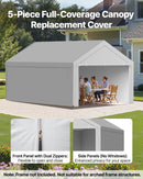 Carport Replacement Canopy, 6 x 4 m Potable Garage Tent Top Tarp with Sidewalls, UV-Resistant & Waterproof, Heavy Duty Car Shelter Tarp with Ball Buggees, Grey, Frame Not Included