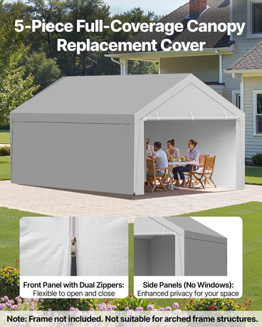Carport Replacement Canopy, 6 x 4 m Potable Garage Tent Top Tarp with Sidewalls, UV-Resistant & Waterproof, Heavy Duty Car Shelter Tarp with Ball Buggees, Grey, Frame Not Included