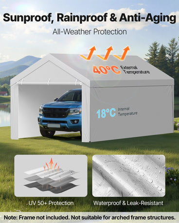 Carport Replacement Canopy, 6 x 4 m Potable Garage Tent Top Tarp with Sidewalls, UV-Resistant & Waterproof, Heavy Duty Car Shelter Tarp with Ball Buggees, Grey, Frame Not Included