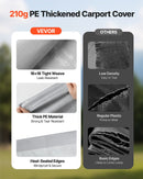 Carport Replacement Canopy, 6 x 4 m Potable Garage Tent Top Tarp with Sidewalls, UV-Resistant & Waterproof, Heavy Duty Car Shelter Tarp with Ball Buggees, Grey, Frame Not Included
