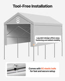 Carport Replacement Canopy, 6 x 4 m Potable Garage Tent Top Tarp with Sidewalls, UV-Resistant & Waterproof, Heavy Duty Car Shelter Tarp with Ball Buggees, Grey, Frame Not Included