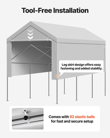 Carport Replacement Canopy, 6 x 4 m Potable Garage Tent Top Tarp with Sidewalls, UV-Resistant & Waterproof, Heavy Duty Car Shelter Tarp with Ball Buggees, Grey, Frame Not Included