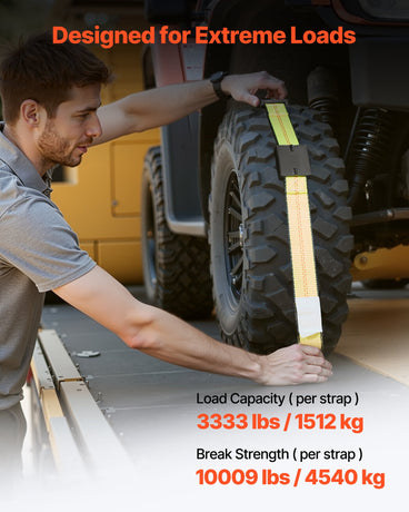 VEVOR Wheel Chock Tie-Down Kit, Deck-Style Trailer Tie Down Strap, Car Tie Down Kit with J-Hook, Break Strength 4540 kg & Working Load 1512 kg Motorcycle Tie-Down System for SUVs, Trailers, Trucks
