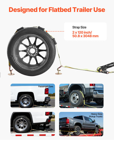 VEVOR Wheel Chock Tie-Down Kit, Deck-Style Trailer Tie Down Strap, Car Tie Down Kit with J-Hook, Break Strength 4540 kg & Working Load 1512 kg Motorcycle Tie-Down System for SUVs, Trailers, Trucks