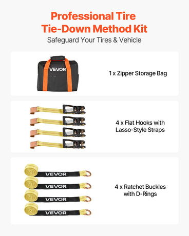 VEVOR Wheel Chock Tie-Down Kit, Tire-Style Motorcycle Tie-Down System, Car Tie Down Kit with Flat Hook, Break Strength 4540 kg & Working Load 1512 kg Trailer Tie Down Strap for ATVs, SUVs, Trailers