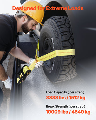 VEVOR Wheel Chock Tie-Down Kit, Tire-Style Motorcycle Tie-Down System, Car Tie Down Kit with Flat Hook, Break Strength 4540 kg & Working Load 1512 kg Trailer Tie Down Strap for ATVs, SUVs, Trailers