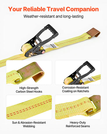 VEVOR Wheel Chock Tie-Down Kit, Tire-Style Motorcycle Tie-Down System, Car Tie Down Kit with Flat Hook, Break Strength 4540 kg & Working Load 1512 kg Trailer Tie Down Strap for ATVs, SUVs, Trailers