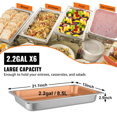 Hotel Pans Full Size 2.5 Inch Deep, Steam Table Pan 6 Pack , 22 Gauge/0.8mm Thick Stainless Steel Hotel Pan Anti Jam Steam Table Pan