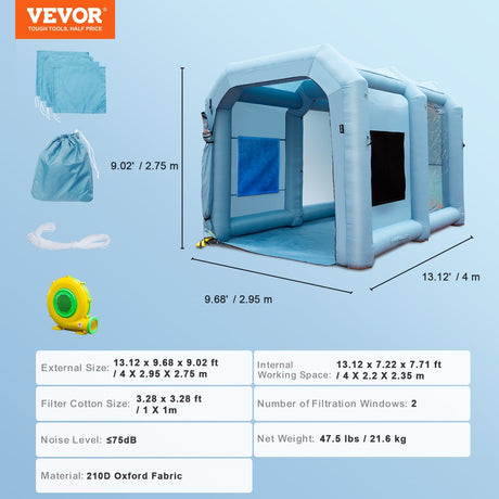 Inflatable Spray Booth Car Paint Tent 13x10x9ft Filter System Blower 950W