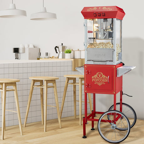 Popcorn Popper Machine with Cart Popcorn Maker 850W 8 Oz 48 Cups Red