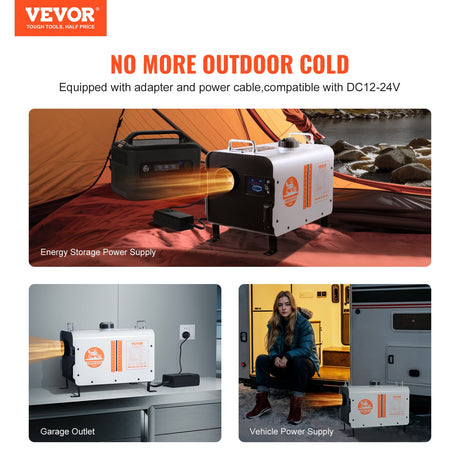 VEVOR 8KW Diesel Heater, 12V/24V All in One Diesel Air Heater, with Bluetooth APP Control, Remote Control and Display Screen, CO Alarm, Fast Heating Portable Diesel Heater for Vehicles and Outdoors