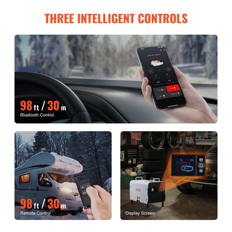 VEVOR 8KW Diesel Heater, 12V/24V All in One Diesel Air Heater, with Bluetooth APP Control, Remote Control and Display Screen, CO Alarm, Fast Heating Portable Diesel Heater for Vehicles and Outdoors