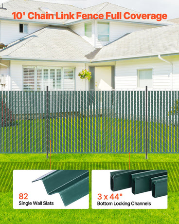 VEVOR Bottom Locking Privacy Slats, Single-Wall Vertical Bottom-Locking Slats for Chain-Link Fence, High-Density HDPE Chain Link Slats Ideally Fit 1.2 m High Fence for Garden Farm Sports Field(Green)