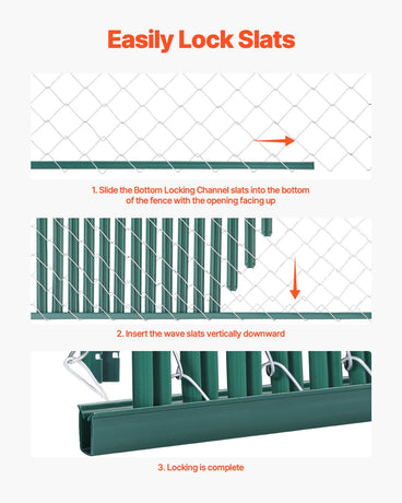 VEVOR Bottom Locking Privacy Slats, Single-Wall Vertical Bottom-Locking Slats for Chain-Link Fence, High-Density HDPE Chain Link Slats Ideally Fit 1.2 m High Fence for Garden Farm Sports Field(Green)