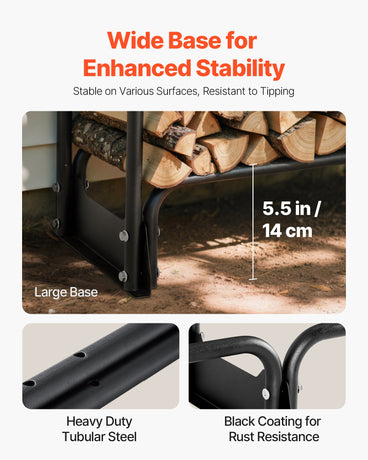 VEVOR Firewood Rack with Waterproof Cover, 257 x 36 x 117 cm Outdoor Firewood Holder, 660lb Weight Capacity, 1/2 Cord Log Holder, Half-Covered, Powder-coated Wood Storage Rack for Fireplace Deck