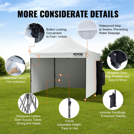 Pop Up Canopy Tent Outdoor Gazebo Tent 10x10FT with Sidewalls & Bag White